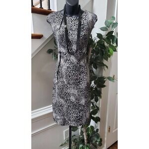 Calvin Klein Womens Black White Round Neck Sleeveless Knee Length Dress Size 10